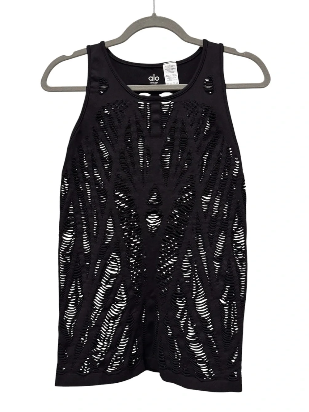 Alo Yoga Vixen Black Laser Cut Mesh Muscle Tank Size Large